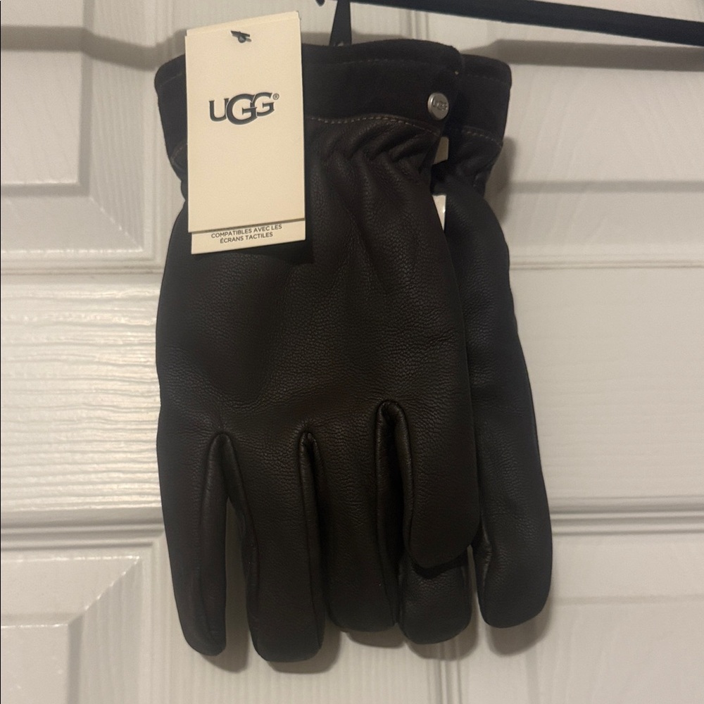 UGG Men's Dark Brown Leather Gloves NWT